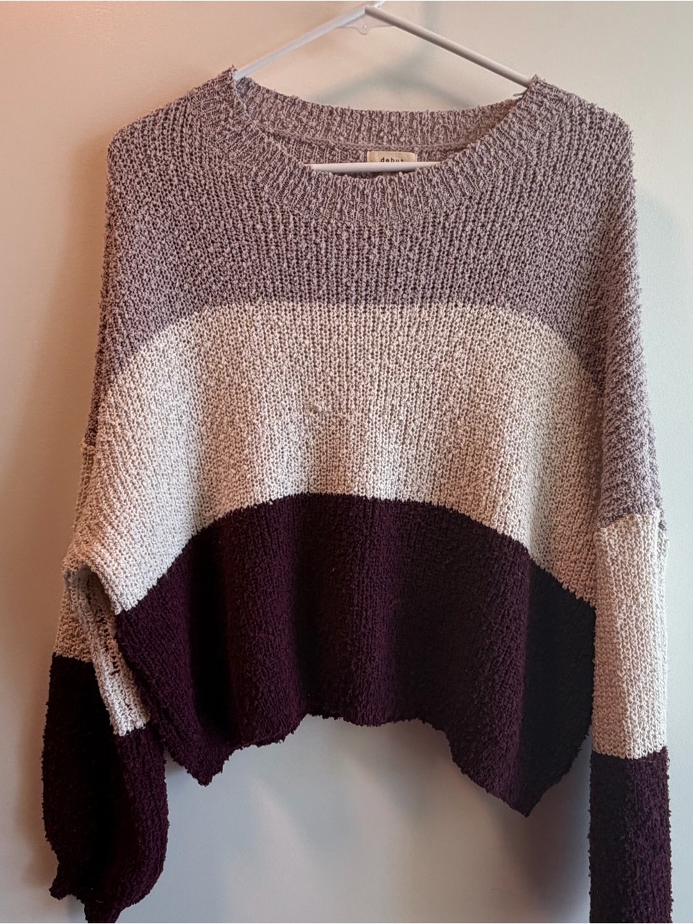 debut Colorblock Crewneck Sweater in Taupe, Cream & Plum